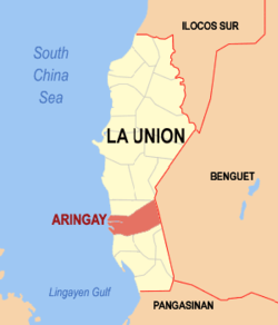 Mapa ng La Union na pinapakita ang lokasyon ng Aringay