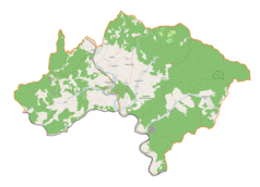 Mapa konturowa gminy Piwniczna-Zdrój, w centrum znajduje się punkt z opisem „Telewizyjna Stacja Retransmisyjna Góra Kicarz”