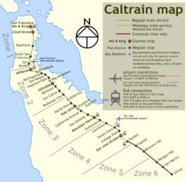 Caltrain op de kaart
