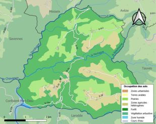 Carte en couleurs présentant l'occupation des sols.