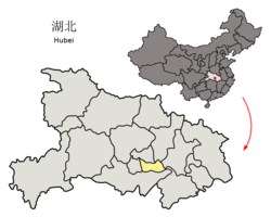 Xiantaon sijainti Hubein maakunnassa.