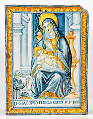 Plaque dévotionnelle peinte avec la Vierge à l'Enfant, Castelli, 1616.