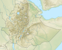 Mapa konturowa Etiopii, u góry po lewej znajduje się owalna plamka nieco zaostrzona i wystająca na lewo w swoim dolnym rogu z opisem „Tana”