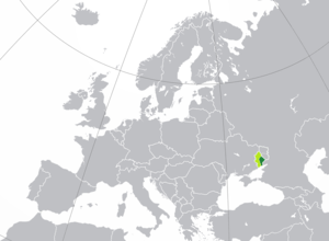 Заявленные и контролируемые территории ДНР до 24 февраля 2022 года. Тёмно-зелёным обозначена территория, контролируемая ДНР, светло-зелёным — остальная часть Донецкой области Украины