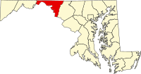 Map of Maryland highlighting Washington County