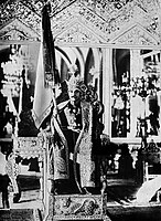 Reza Shah wearing the crown at his coronation.