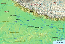 गंगा नदी के मार्ग एवं उसकी विभिन्न उपनदियाँ