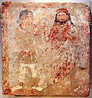 Kushan worshipper with Zeus/Serapis/Ohrmazd, Bactria, 3rd century AD.[103]