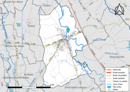 Carte en couleur présentant le réseau hydrographique de la commune