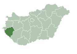 Zala vármegye elhelyezkedése Magyarországon