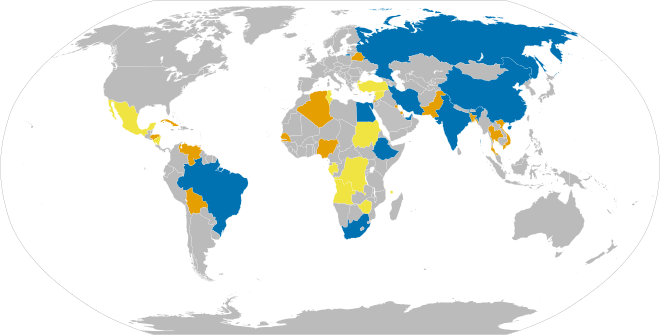 Карта БРІКС, країн які планують долучатися або висловили такий інтерес