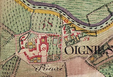 Le prieuré vers 1771-1778 sur la carte de Ferraris.
