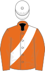 Orange, white sash, white cap