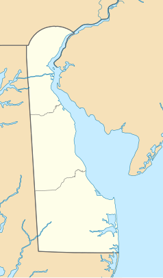 Mapa konturowa Delaware, na dole znajduje się punkt z opisem „Dagsboro”