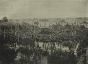 Aspeto da Avenida da Liberdade em Lisboa, durante a primeira Festa da Bandeira Nacional, 1910.