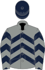 Grey, dark blue chevrons, dark blue cap