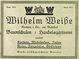 Anzeige für Wilhelm Weißes Baumschule im Adressbuch der Amtshauptmannschaft Kamenz 1926 (nach seinem Tod)