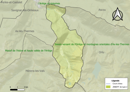 Carte des ZNIEFF de type 2 sur la commune.