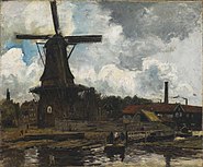 Hollands rivierlandschap met windmolen