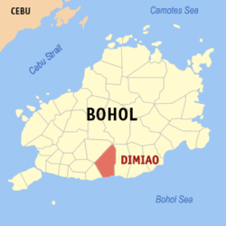 Map of Bohol with Dimiao highlighted