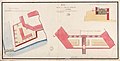 Plan van bastion Saphier van het Kasteel van Batavia 'met een detail van de daaraanleggende soogenaamde Casemat', kopie van Carl Friedrich Reimer naar het origineel van J.J. Hornung (landmeter en kaartenmaker), circa 1762, ingekleurde tekening op papier, collectie Nationaal Archief, 's-Gravenhage