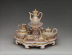 Tea and coffee service known as the "Déjeuner chinois réticulé". Masterpiece of the Sèvres factory, one of the last ten known examples, circa 1840.