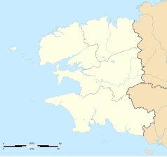 Mapa konturowa Finistère, blisko centrum u góry znajduje się punkt z opisem „Daoulas”