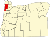 Map of Oregon highlighting Tillamook County