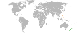 Map indicating locations of New Zealand and Philippines