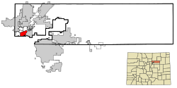 Location of the North Washington CDP in Adams County, Colorado.