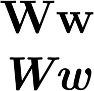 Uppercase and lowercase versions of W, in normal and italic type
