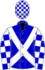 Blue, white cross-belts, checked sleeves and cap