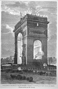 A National Guard artillery battery atop the Arc de Triomphe