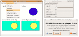 Screenshot dell'interfaccia GTK+ di Gnash 0.8.0 con un file SWF di prova