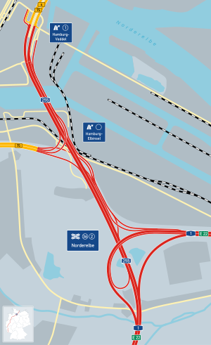 Übersichtskarte Autobahndreieck Norderelbe