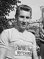 Jacques Anquetil wearing a cycling jersey with Saint-Raphaël–Helyett–Hutchinson insignia