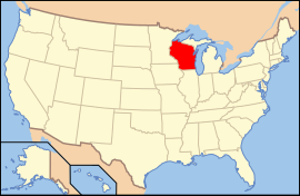 Map of the United States with ویسکانسین highlighted