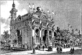 Pavilion Anpi Brezil la (The Illustrated Universe, no 1.786, 15/06/1889, desen soti nan lavi, pa Mesye Dosso).