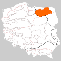 A Mazuri-tóhátság elhelyezkedése Lengyelországban