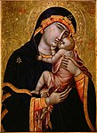 The Cambrai Madonna , (anonymous), c. 1340. Tempera on cedar panel. 35.7 cm x 25.7 cm. Cambrai Cathedral, France.