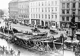 Moving the ship on rails to its current location at Bygdøy, September 1926.