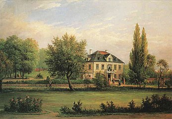 Groens malmgård blev 1879-1928 ett rymligt Skyddshem för Elsa Borg verksamhet och Missionen på Vita Bergen (oljemålning av Ehrenfried Wahlqvist 1887)