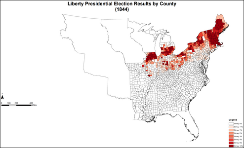 Results by county, shaded according to percentage of the vote for Birney