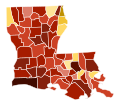 Image 12Map of parishes in Louisiana by racial plurality, per the 2020 U.S. census Legend Non-Hispanic White   40–50%   50–60%   60–70%   70–80%   80–90%   90%+ Black or African American   40–50%   50–60%   60–70%   70–80% (from Louisiana)