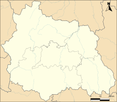 Mapa konturowa Puy-de-Dôme, na dole po prawej znajduje się punkt z opisem „Ambert”