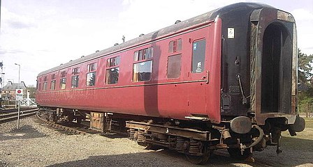 Prototype Mark 2 13252 fitted with dual buffer-and-chain/janney coupler at the Mid-Norfolk Railway in April 2009