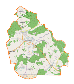 Mapa konturowa gminy Prochowice, u góry nieco na lewo znajduje się punkt z opisem „Brekinia”