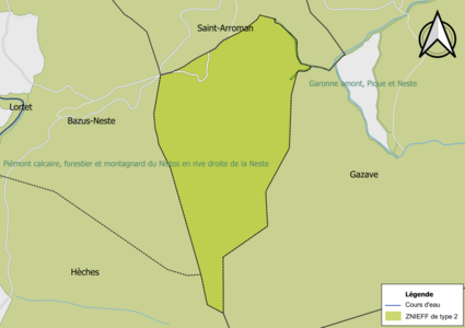 Carte des ZNIEFF de type 2 sur la commune.