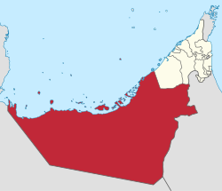 Lokasi Abu Dhabi di UEA, dengan wilayah