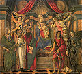 Madona s Dieťaťom navštívená štyrmi anjelmi a šiestimi svätými, okolo 1487, tempera na dreve, Galleria degli Uffizi, Florencia